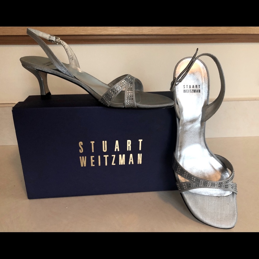 Stuart Weizmann Silver Lame Evening Shoes Sz9 1/2n - image 1